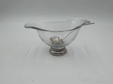 Vintage STERLING SILVER & GLASS Gravy Boat W-Spoon  Nut Candy Dish Bowl