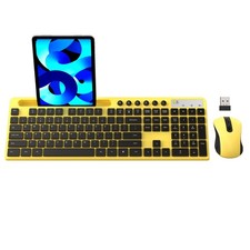 Ergonomic Wireless Keyboard Mouse Combo Phone Holder Silent Yellow Color
