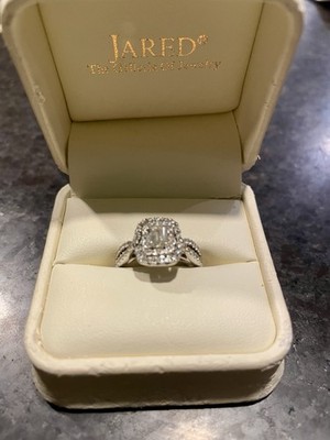 Jared Emerald Cut Double Halo Diamond Engagement Ring in 14KWG