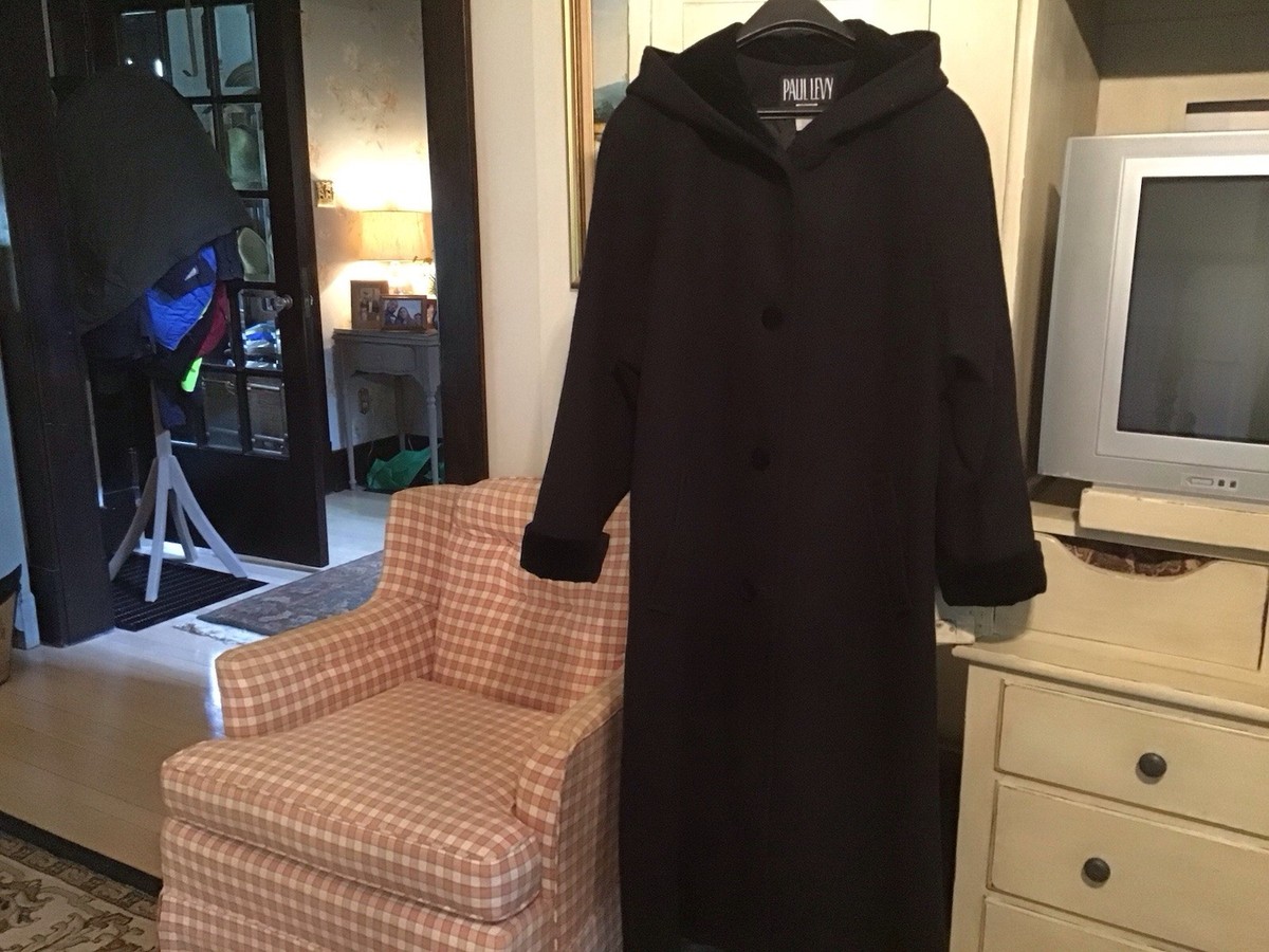PAUL LEVY awomens wool/ Welvet Trim Dress Coat 12 EUC