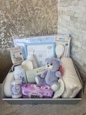 Blue baby shower hamper luxury baby boy basket newborn mum to be boxed gift set