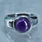 Size 8, vintage Sterling 925 silver handmade band ring with amethyst