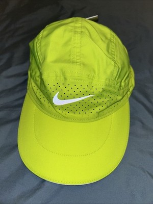 Nike Hat Cap Strap Back Mens Volt Lime Aerobill Tailwind Mesh Running Dri Fit