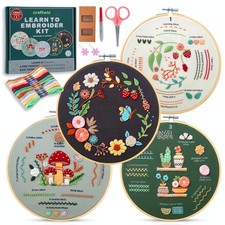 Craftwiz 4-Piece Starter Embroidery Kit for Beginners with Simple Patterns, L...