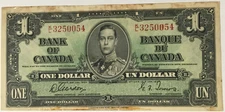 1937 Bank of Canada $1 AU One Dollar - King George VI - P-58b Gordon & Towers