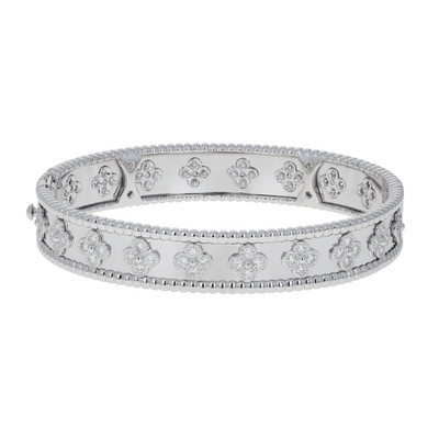Van Cleef & Arpels Medium Perlée 18k White Gold Diamond Bangle Bracelet