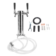 Dual Tap Beer Kegerator Tower Stainless Steel Draft Beer Tower Dispenser Kit New