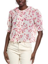 Cabi Cherish Top Pink Floral Ruffle-Front Women  s Blouse