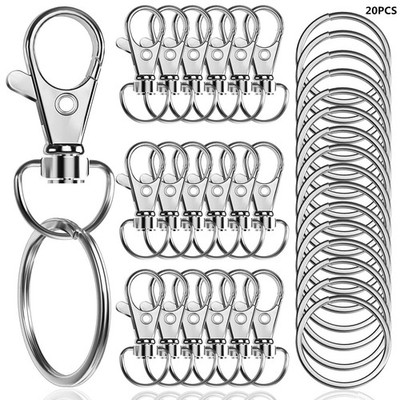 20 Stck. 32 mm drehbar Karabiner Clips Haken Legierung Schlüsselring geteilt Schlüsselanhänger UK