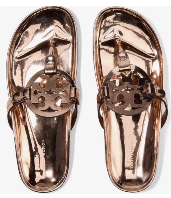 $198 Tory Burch MILLER SANDALIAS NUBE Espejo Metálico Oro Rosa Talla 8.5 LKNU! Foto 2 de 4