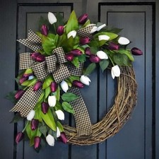 Tulip Wreath Flower Wreath Door Hanging Half Coverage for Valentines Day