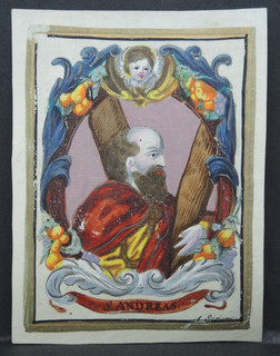 Barockes Heiligenbild S. ANDREAS Pergament sign. A. S.. holy card santino
