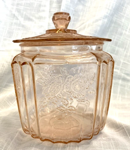 Anchor Hocking Pink Depression Glass Candy Dish Open Rose Mayfair Pattern W/ Lid
