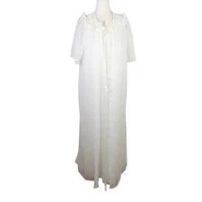 Vintage 70s Lorraine cream maxi nightgown and peignoir robe set M