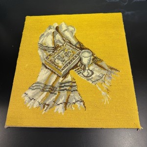 Handmade NEEDLEPOINT OF TORAH KIDDUSH CUP & TALLIT Judaica Themed Design