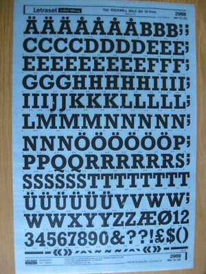 0,1 x Letraset Upper Case & Num ROCKWELL BOLD 391 72pt 19,4mm Sheet 2969 ~ 