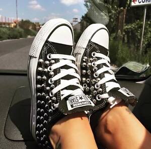 Converse Nere Basse all star personalizzate con Borchie Argento Studs Clean  | eBay