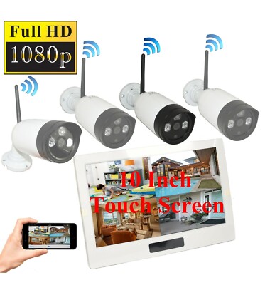 1080P HD Digital Wireless Home Security Camera System 4CH 10 Inch HD Touchscreen