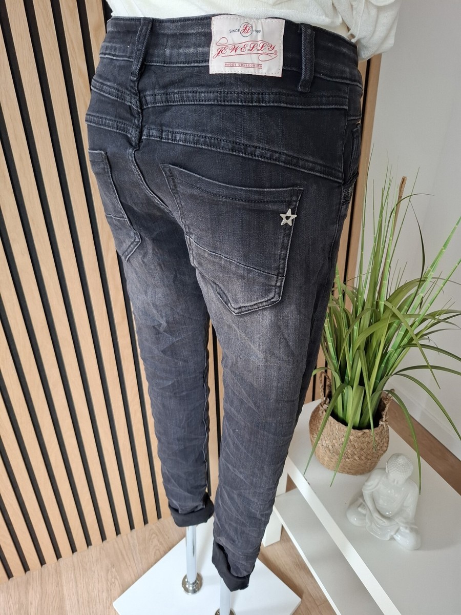 Jeans larghi Casual con Strass da Donna, Jeans a Vita Alta Paillettes Gamba Larga Pantaloni in Denim Hip Hop Baggy con Tasche, B Blu chiaro, XL