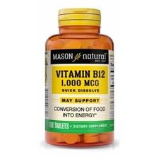 Mason Natural Vitamin B 12 1000mcg Dietary Supplement Nerve Cell Function 100ct
