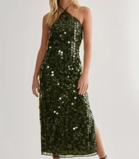NastyGal Disc Sequin Glitter Contrast Halter Neck Strappy Midaxi Dress Size 4