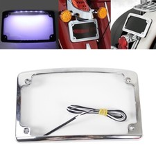 Black Motorcycle Curved Number Plate Holder Frame w/ LED Plate Light For Harley