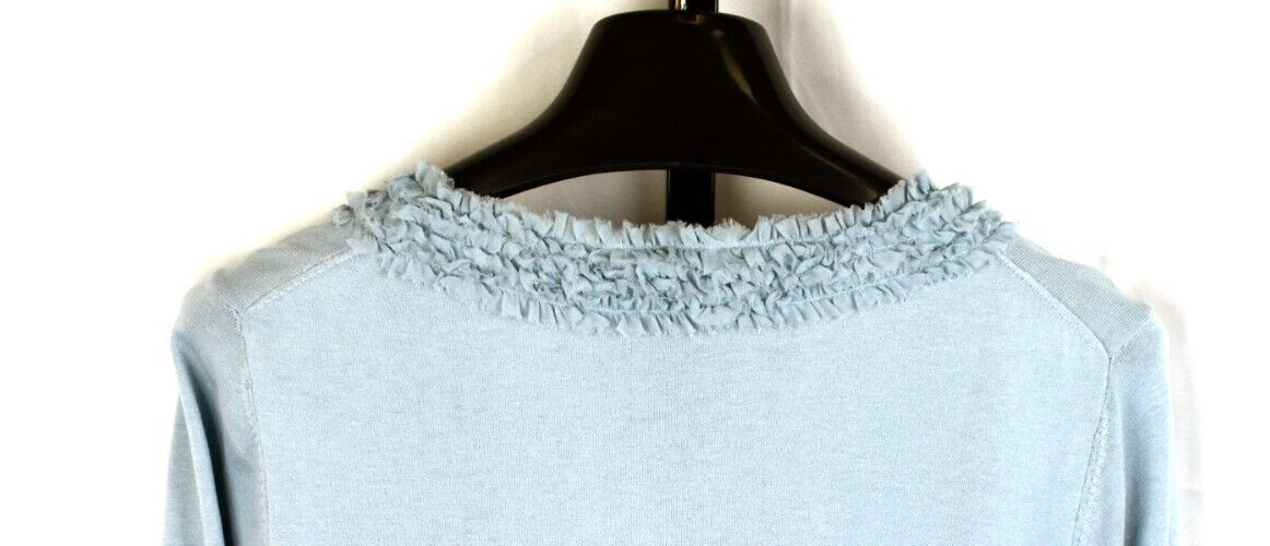 Talbots Cardigan Plus Size XL Light Blue Ruffled … - image 4