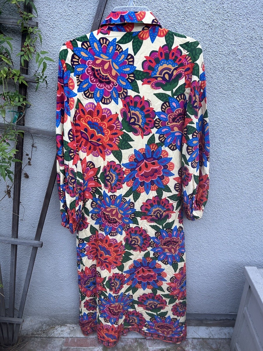 Anthropologie X Farm Rio Long-Sleeve Button-Front Midi Dress Multicolor  Size XXS | eBay
