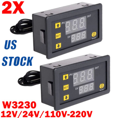 2x W3230 Digital Temperature Controller Thermostat 20A DC 12V 24V AC110-220V NEW