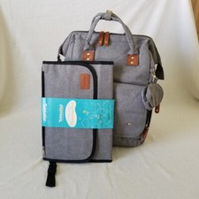 NEW Multi-purpose Gray Baby Diaper Tote Bag Backpack w/Changing Pad USB Cord
