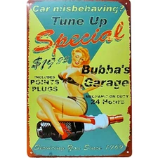 Vintage Bubba's Garage Auto Shop Metal Sign Retro 50s Advertisement Sign 12"x8"