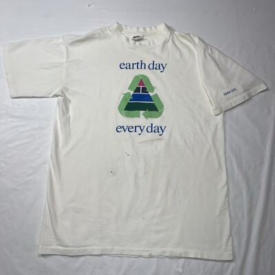 Vintage 90s Earth Day Every Day Recycle Xerox Large Tshirt USA Natural Ts Cotton