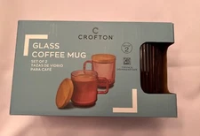 New CROFTON Glass Coffee Mugs with Lid, Clear Coffee Cups, Classical Set Of 2