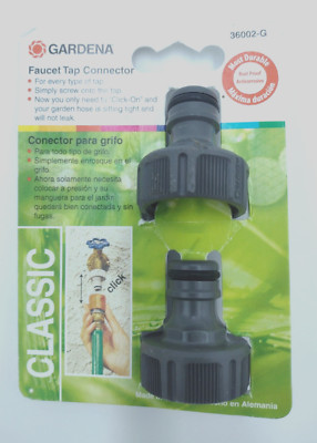 Gardena Water Hose Faucet Tap Connector 2-Pack Classic 36002-G Threaded 5/8''