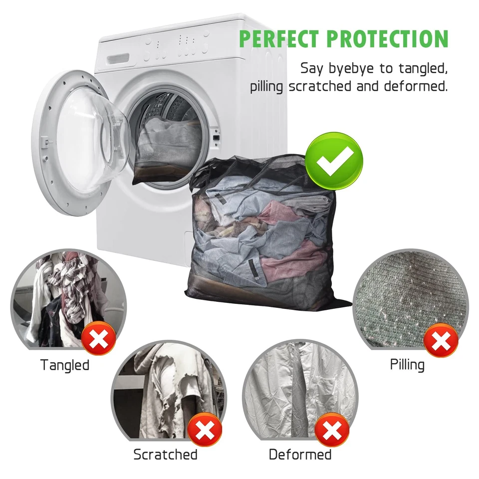 Pacote com 2 sacos de lavanderia de malha 24 X 32 polegadas grande bolsa de lavagem de lingerie roupa com zíper W - Imagem 3 de 4