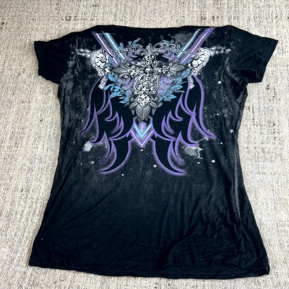 Angels & Diamonds Mujer Camiseta Manga Corta Talla XL Negra Cuello en V Camiseta Gráfica Foto 2 de 4