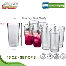 8Pcs Cafely 16 oz Plastic Tumblers , BPA-Free, Shatter-Proof, Drinking Glasses