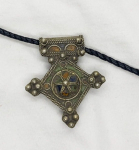 Antique Vintage African Moroccan Tuareg Berber Enamel Cross Necklace Jewelry