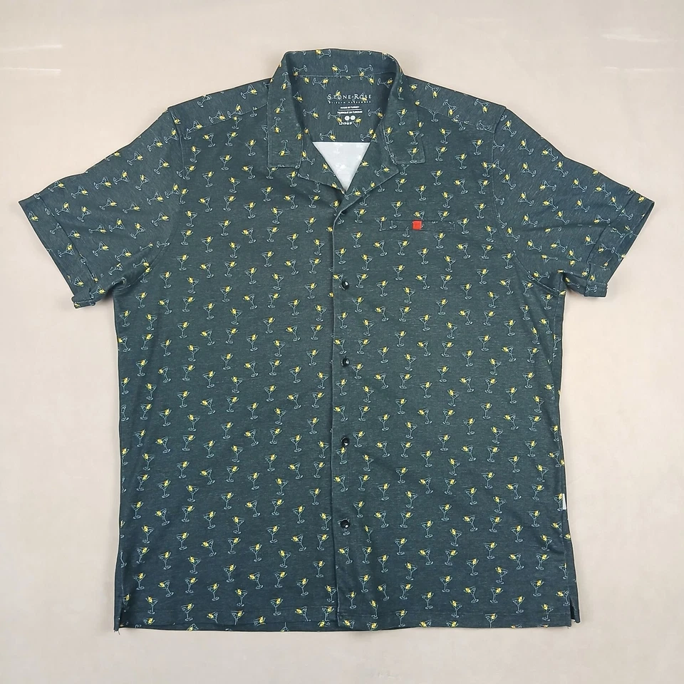 Stone Rose XL Mens Shirt Casual Camp Hawaiian Bowling Martini All Over Stretch - Image 3 of 4