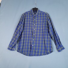 Chaps Men's Button Up Long Sleeve Casual Dress Shirt Blue Plaid Size L
