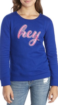 Zelos Girl s HEY Sweatshirt In Blue Size Small New With Tags