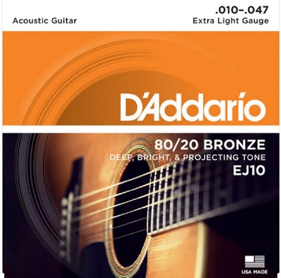 10 Sets D'Addario EJ10 Acoustic Guitar Strings 80/20 Bronze EJ10-3D 10-47