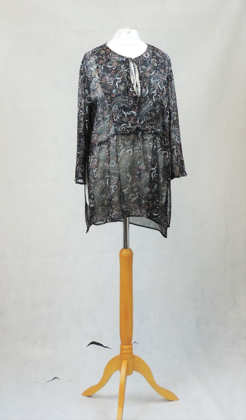 Bershka Black Floral Print 3/4 Sleeve Sheer Blouse Size S Rrp £33 CR019 AA 02
