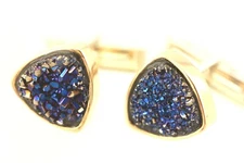 10k rose gold bezel blue titanium druzy triangle cuff links silver swivel backs