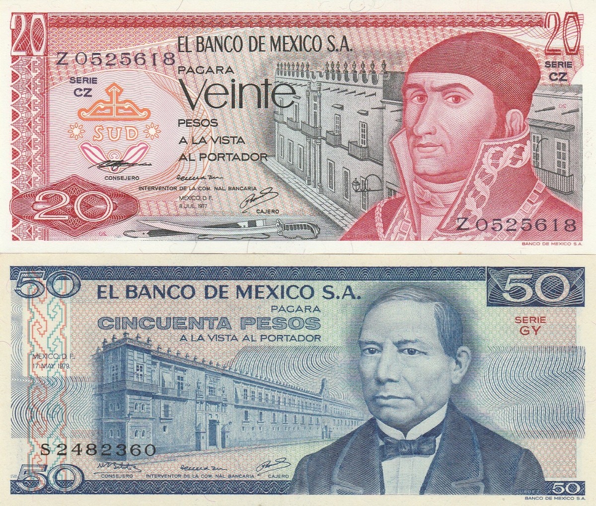 El Banco de Mexico: Collection 7 Bank Notes UNC. | eBay