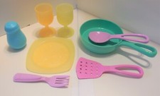 FISHER PRICE MATTEL PRETEND PLAY KITCHEN FUN FLOWER COOKING FOOD DISHES POTS LOT