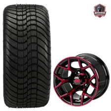 12" Ninja Black and Red Golf Cart Wheels and Tires Combo (215/35-12) Set of 4