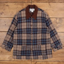 Vintage Norton Mcnaughton Overshirt Coat M 80s Usa Made Plaid Blue Womens