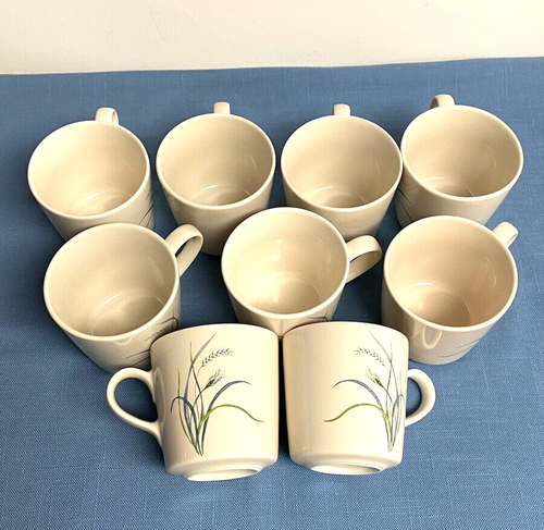 Set of 9 Corelle Coordinates Stoneware Ivory Coffee Tea Mugs Cups Wheat Design - Picture 2 of 8