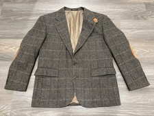 EvanPicone 100% Pure Wool Men 44R Checked Tweed Blazer Coat Elbow Patch USA Made